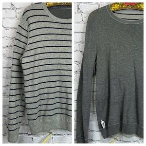 GAP Men’s Gray Reversible Striped Sweater Merino Wool Blend, Size L